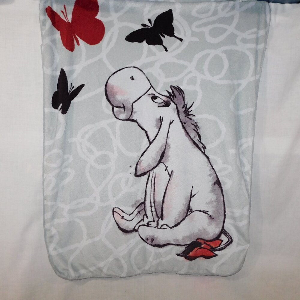 Disney Baby Eeyore Winnie the Pooh Red Butterfly Gray Fleece Sherpa Blanket